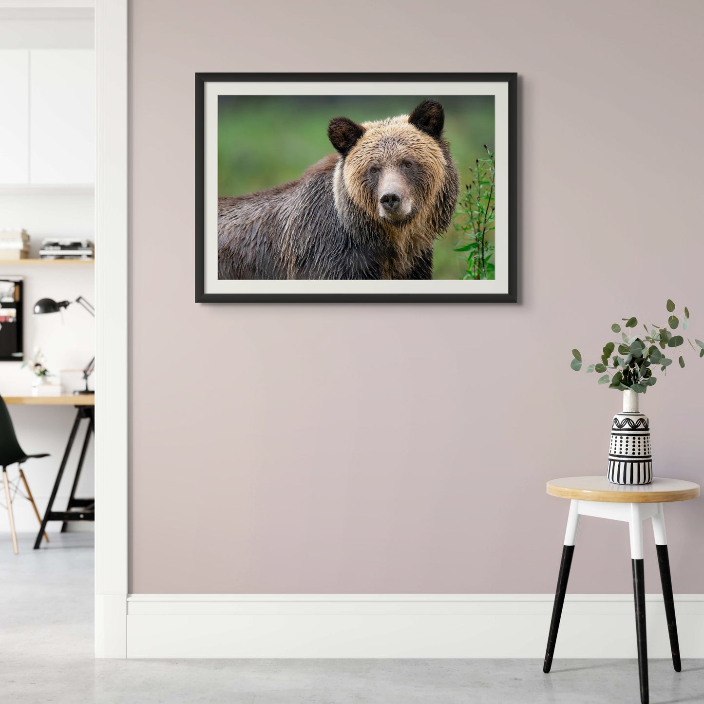 Grizzly Portrait with Green Background