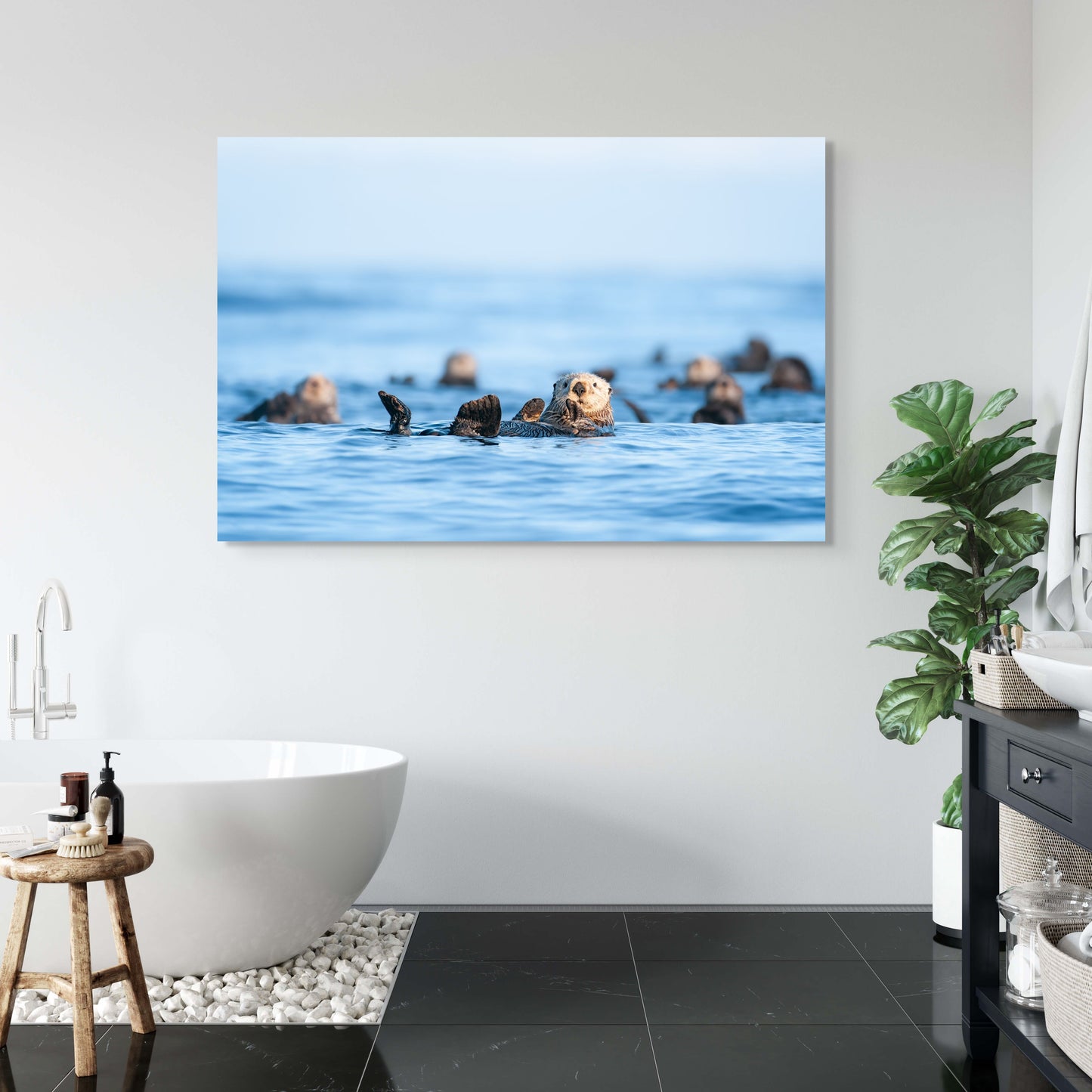Sea Otter Raft in Waves and Fog