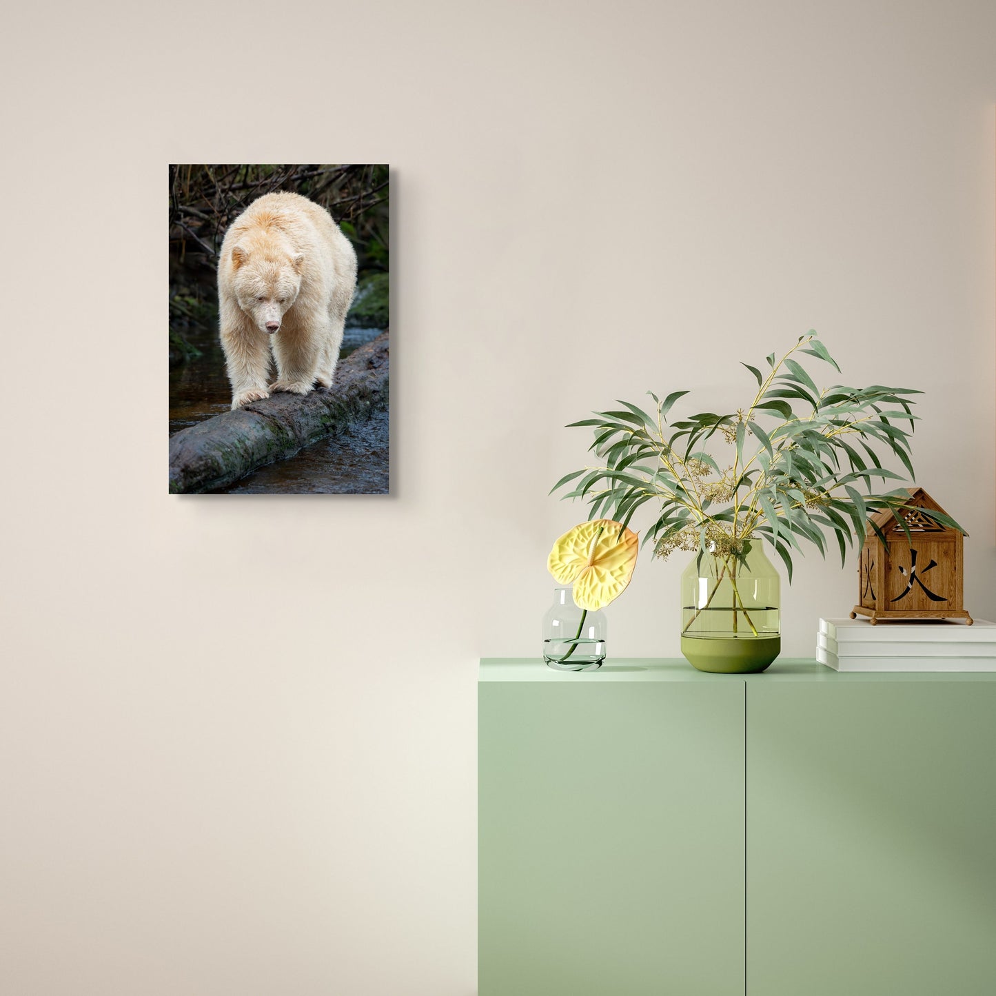 Spirit Bear Fishing Log Portrait