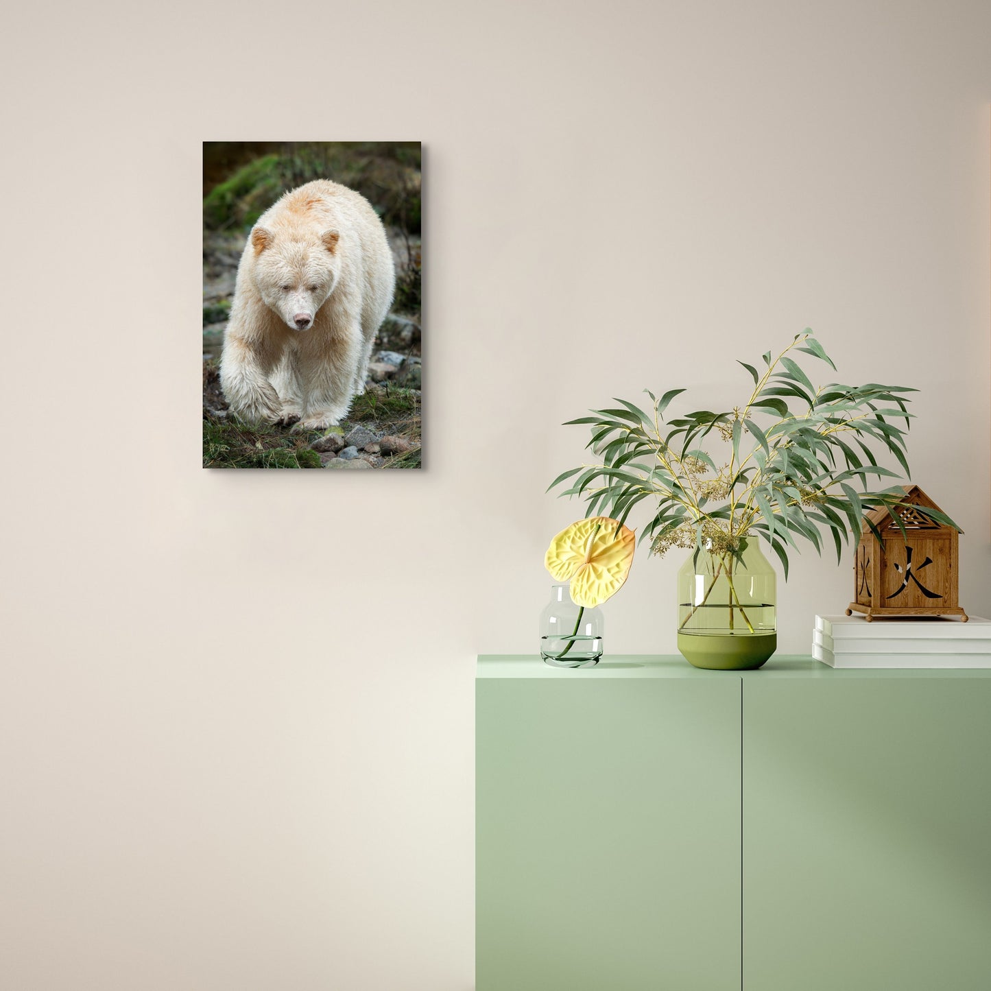 Spirit Bear Rocky Shoreline Portrait