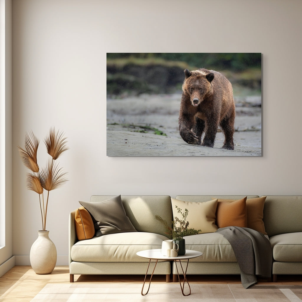 Grizzly Bear Walks Up Sandy Beach