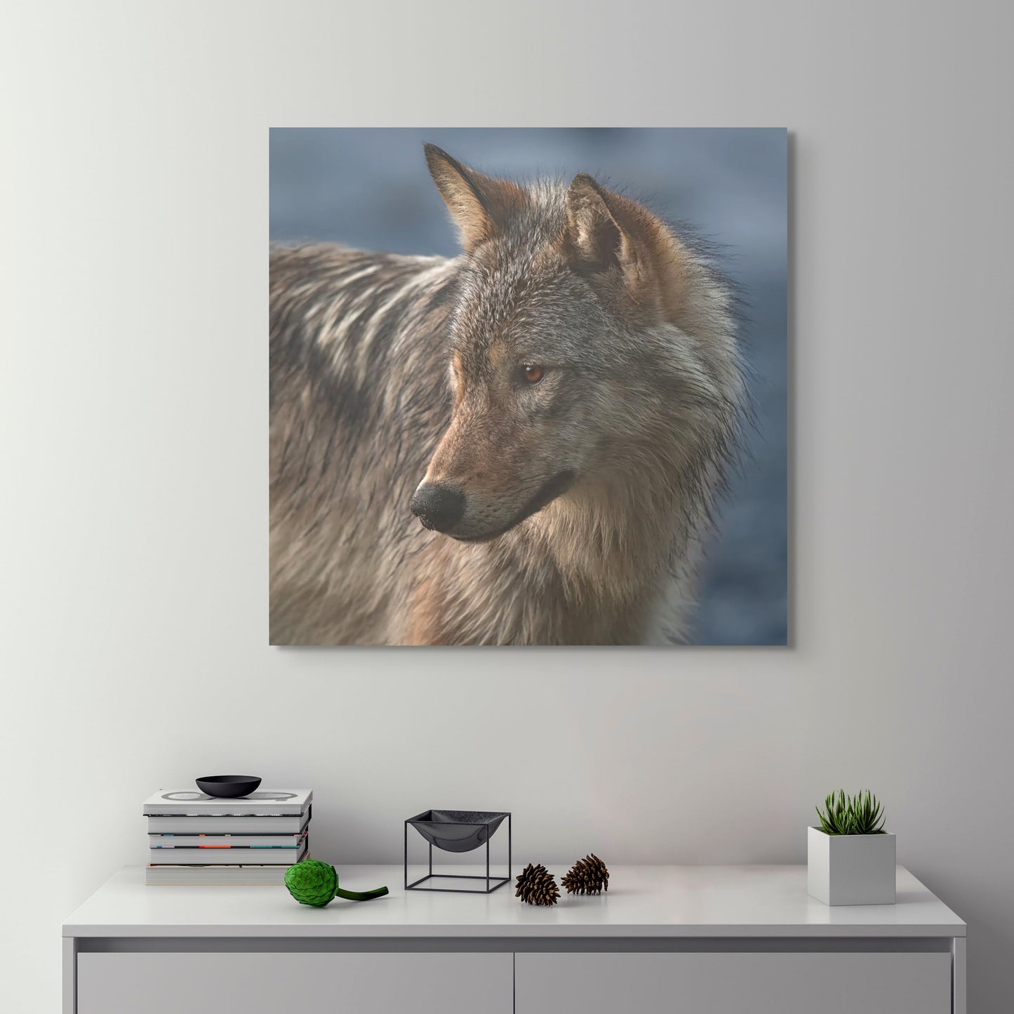 Coastal Wolf on Foggy Beach Portrait