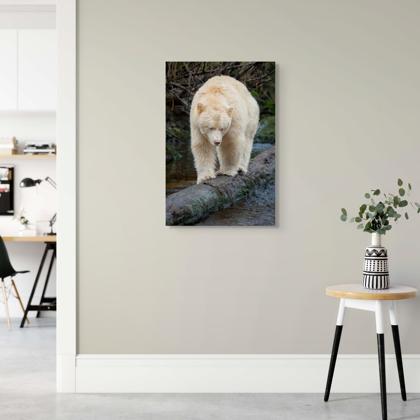 Spirit Bear Fishing Log Portrait