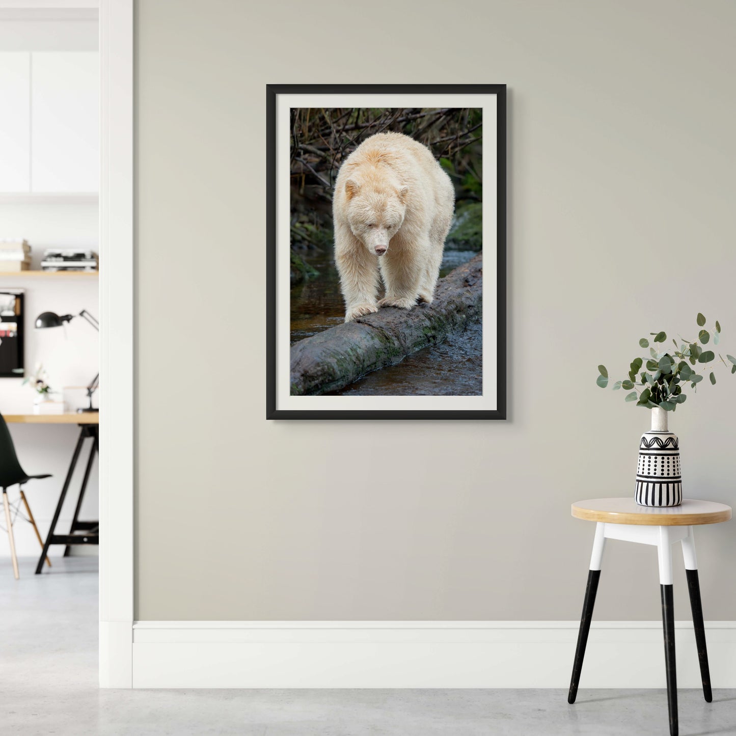 Spirit Bear Fishing Log Portrait